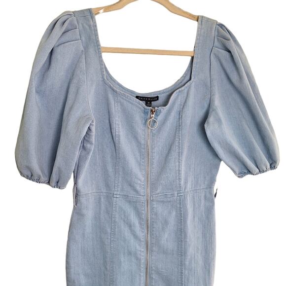 Haute Monde Denim Spring Mini Dress Front Zipper & Puff Short Sleeves M - Picture 3 of 12